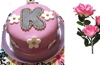 1 kg alphabet cake with 3 pink roses