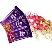 2 bubbly silk chocolates with orchids bunch