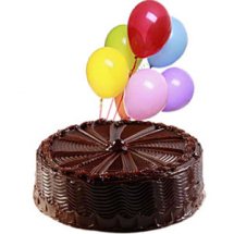 chocolate cake with 12 balloons