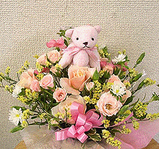 Teddy Bear + 24 mixed roses in a bouquet 