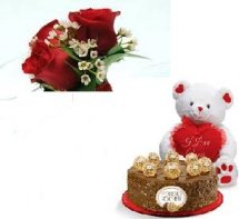1/2 Kg Ferrero rocher Cake with 6 inch Teddy with 5 roses