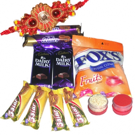 5 star+ cadbury milk chocolate+ foxs sweets+ ralhi roli chawal