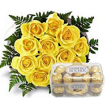 16 pieces Chocolate with 12 yellow roses