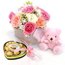 Flowers+ teddy+chocolates