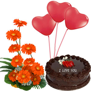 Cake balloons and gerberas.