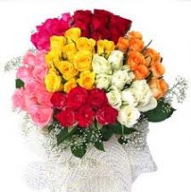 100 multi color roses basket