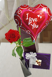 1 Rose + Chocolates+ 1 Balloon.