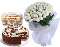 White roses 30 ,  16 Chocolates,  1 kg cake