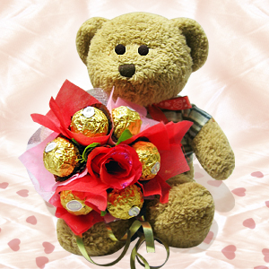 6 ferrero chocolate bouquet with teddy
