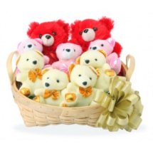 8 Teddy bears (6 inches each) in a Basket