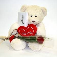 6 inch teddy with card, heart and single rose