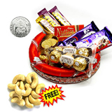 Chocolates in a decorated tray and 250 gm cashews free