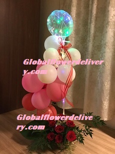 Led Light balloon Pink red white air balloons arrangement with roses For Pune Mumbai Dehradun