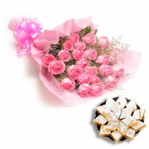 1/2 Kg. kaju Barfi and 12 pink roses