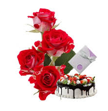 Card Half Kg chocolate cake and 6 Red Roses