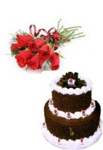 2 kg 2 tier oreo cake with 8 red roses hand tied