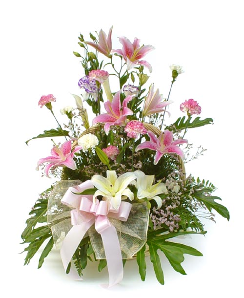 Gerberas, Roses & Lilies in a basket