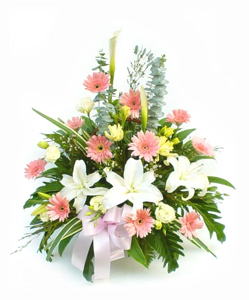 Lilies, Chrysanthemums & Roses in a basket
