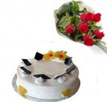 1 kg eggless Pineapple Cake and 4 roses