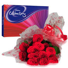 Cadburys celebration with 12 red roses