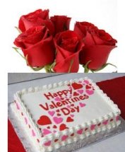 1 Kg Pineapple square Cake icing Happy Valentines Day with 5 roses