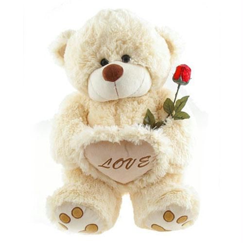1 foot teddy with 1 red rose