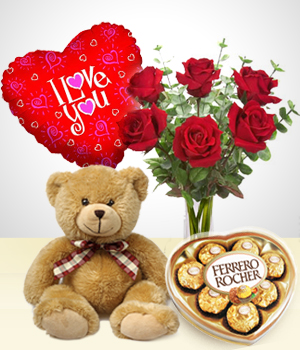 Valentine heart 3 inches 12 red roses Teddy 6 inches with Heart Chocolate box