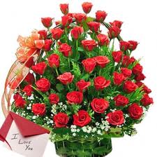 20 red roses in a basket