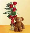 3 roses with teddy bear