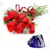 6 red roses bouquet 2 chocolates