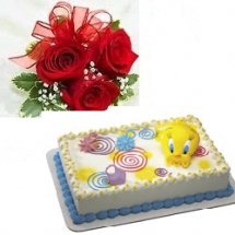 2 kg Tweety cake with 3 roses