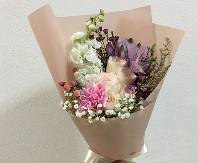 15 pastel pink peach roses hand bouquet