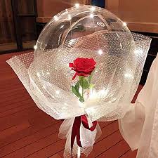 1 red rose Inside 1 transparent balloons with Fairy lights