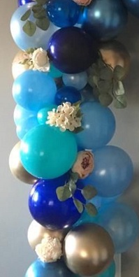 20 dark blue light blue gold green air blown small and large balloons with leaves and flowers