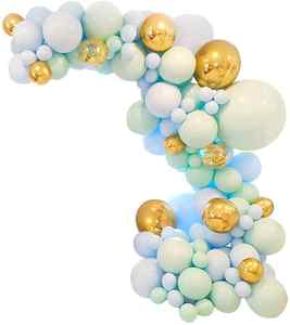 50 Light Blue white and Gold small and large party arch balloons
