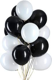 15 Gas filled black and white Balloons tied to ribbons