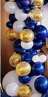 25 dark blue gold white air blown balloons