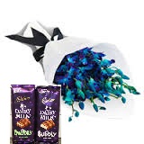 2 bubbly silk chocolates with orchids bunch