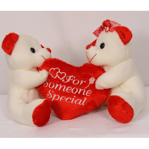 valentine heart pillow with 2 teddies