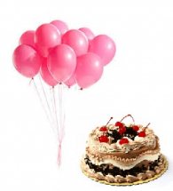 6 Pink air Balloons with 1/2 Kg Black Forest Cake