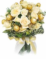 flowers and 16 ferrero chocolate bouquet