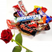 Small Chocolate Basket with 1 Red rose