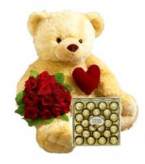2 feet teddy bear with 12 roses 24 pc ferrero