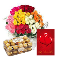 50 Mix roses basket 16 Ferrero rochers