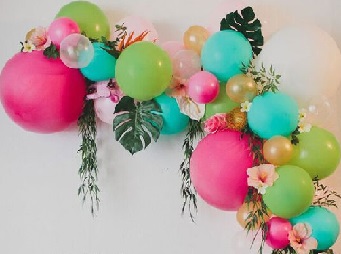 30 red pink blue small and large balloons with leaves and flowers