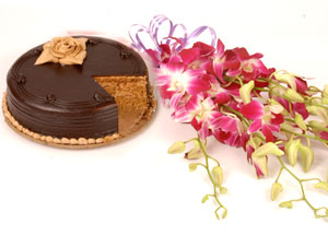 Orchids bunch+ 1/2 kg chocolate cake