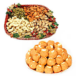 1 kg Dry fruits with 1 kg Boondi Ladoo 2 rakhis