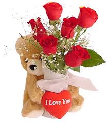 6 red roses teddy 6 inch and heart