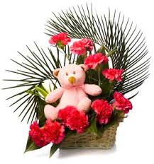 Carnations bouquet with teddy bear
