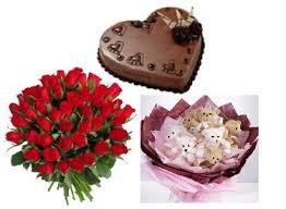 24 roses bouquet, 1 kg cake and 6 teddies bouquet